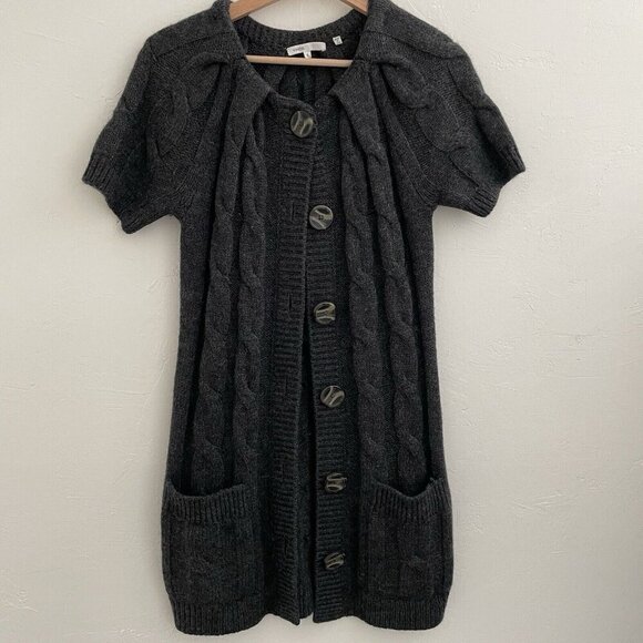 Vince Cardigan Long Line Sweater Wool Alpaca S Gray Chunky Cable Knit Pockets - Picture 1 of 9